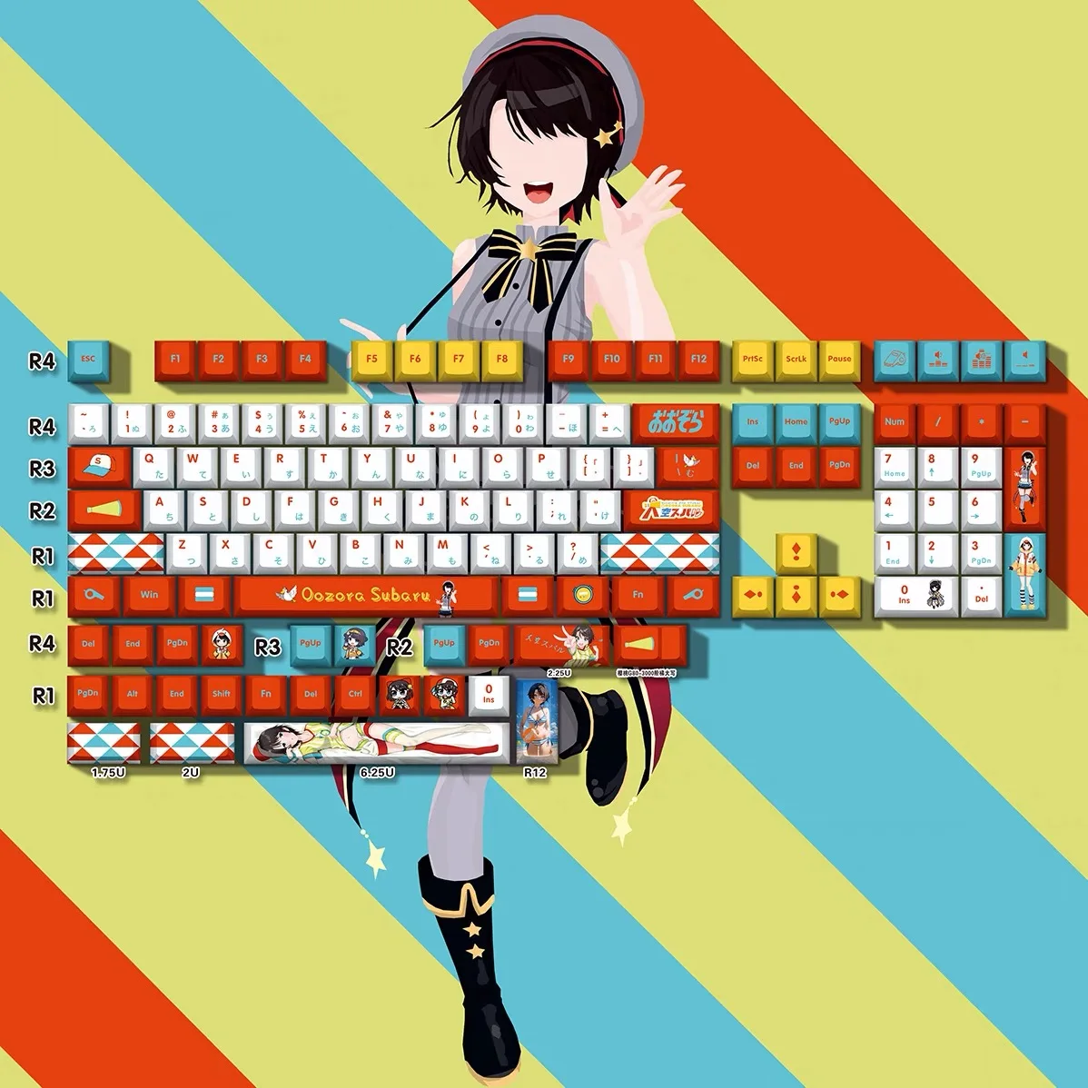 Vtuber Hololive Keycaps Oozora Subaru Key Cap PBT DYE Sublimation Cherry MX Cross Axis Switch Keycap for Mechanical Keyboard