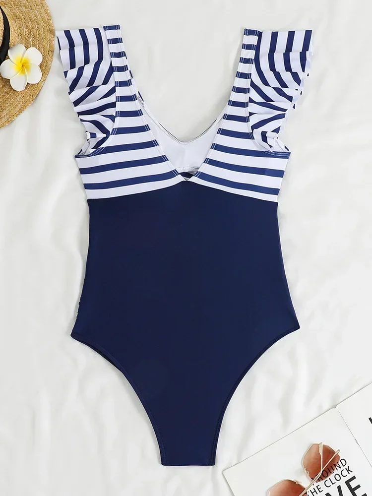 UETEEY 2025 New Summer Swimwear One Piece Swimsuit Sexy Contrast Color Ruffles One Piece Swimsuit Women Beach Vacation Bikinis