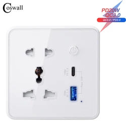 Coswall Tuya presa universale + Daul USB 20W Type-C caricabatterie rapido QC 3.0 DC 5V/9V/12V uscita con interruttore principale a chiave fisica