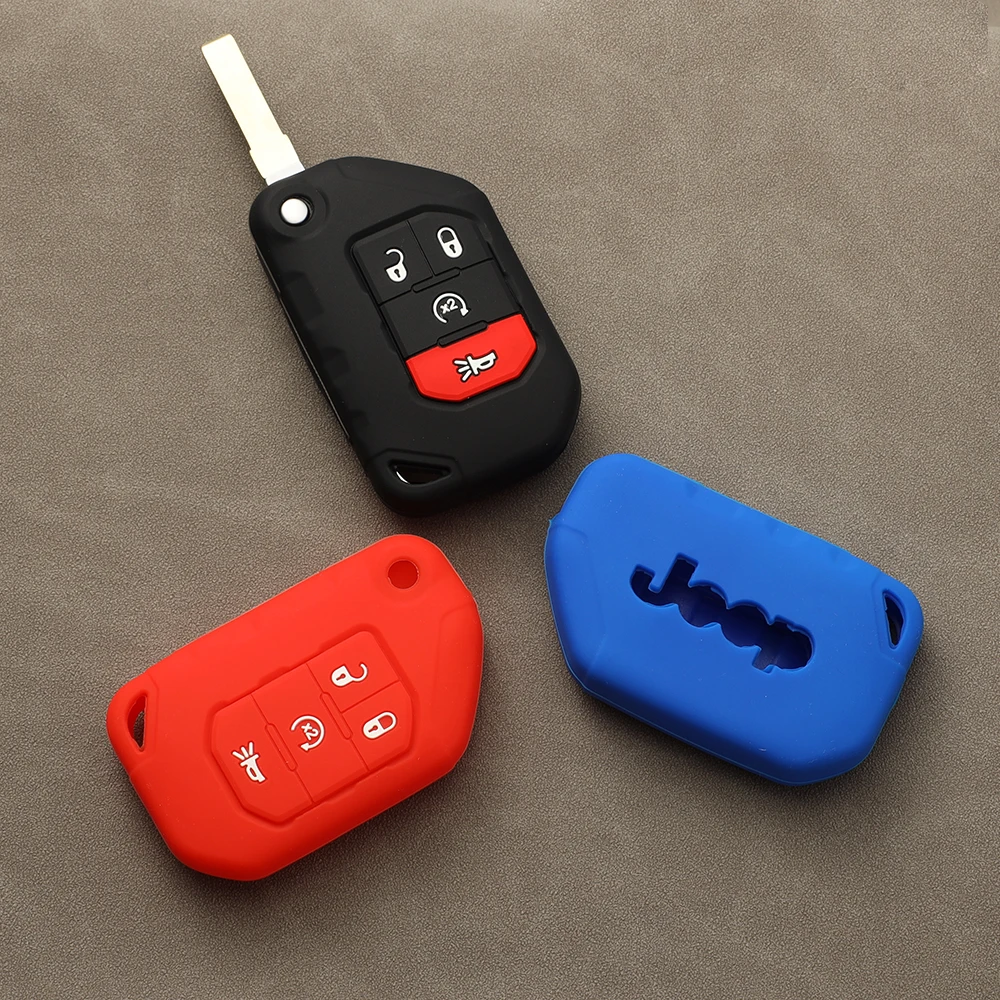 Key Fob Cover Silicone Fits for Jeep Wrangler Sahara JLUR Gladiator 4 Button Folding Key