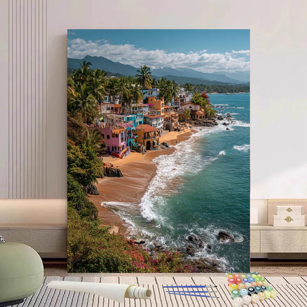 

Картина по номерам, прибрежный городской пейзаж, сделай сам, ручная роспись маслом, холст, раскраска, уникальный подарок, украшение для дома