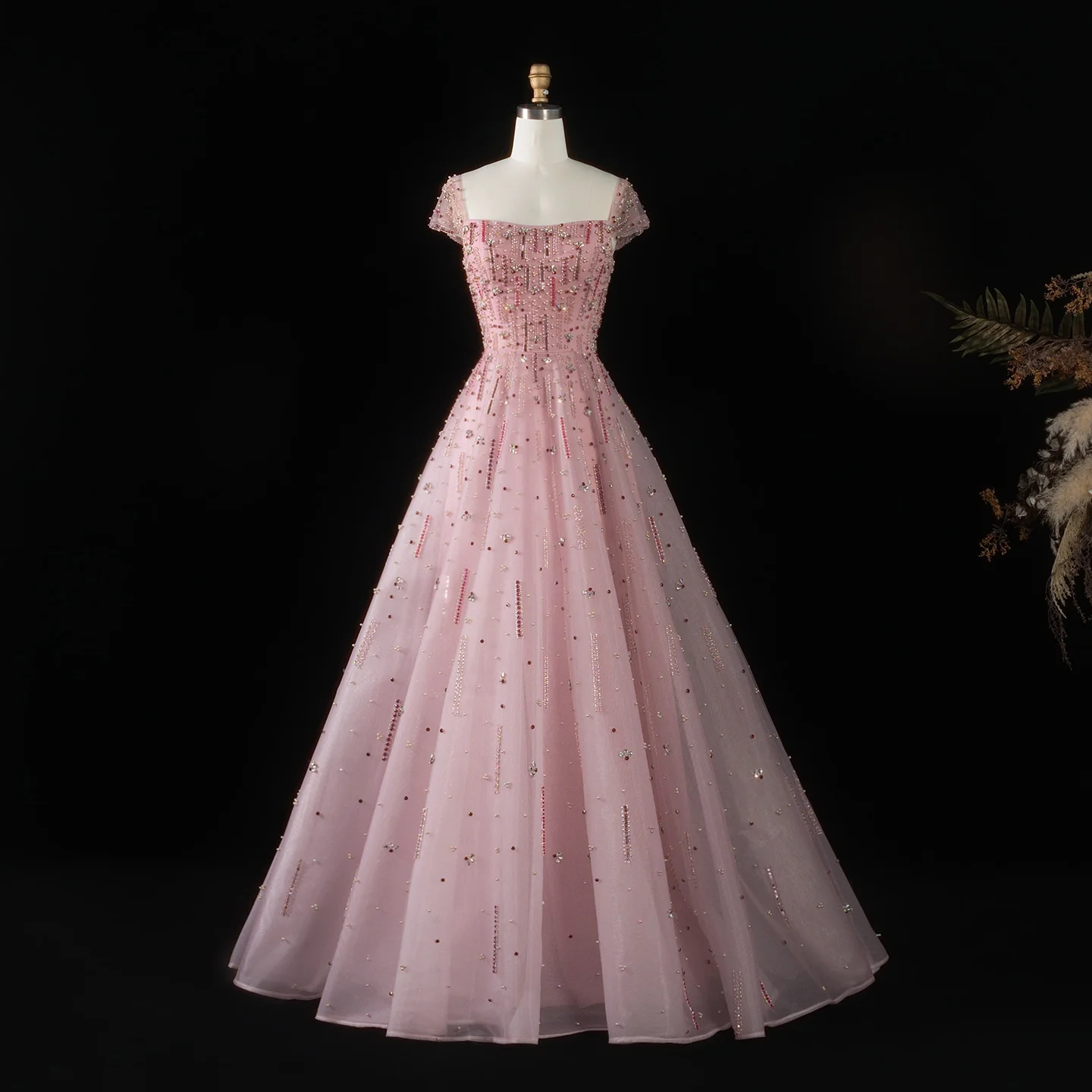 Sharon Said Dubai Elegantes Luxuriöses Rosa Schulterfreies Abendkleid mit Perlenstickerei A-Linie Damen Hochzeitsfeierkleider 2026 SS226 Maßanfertigung – Detail 5