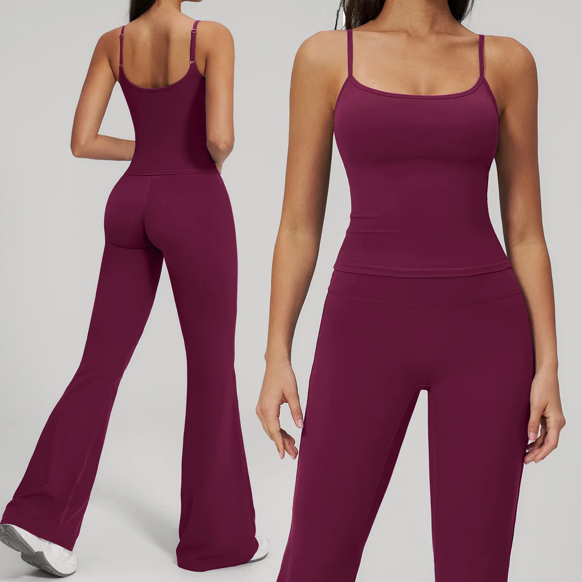 Yoga Set 2PCS Women Sportswear Workout Clothes Athletic Wear Gym Vest Crop Top High Waist Bell-bottoms Fitness Sports Suits