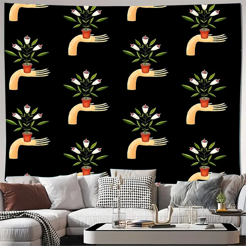 

Гобелен в стиле бохо, настенный природный цветочный завод, эстетический декор комнаты, ботаническое настенное искусство, спальня, общежитие, гостиная, украшение дома