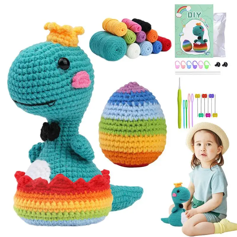 Learn To Crochet Kits Dinosaur Crochet Kit For Beginners Dino Crochet Kit For Beginners Easy Knitting Set Dinosaur Crochet Start