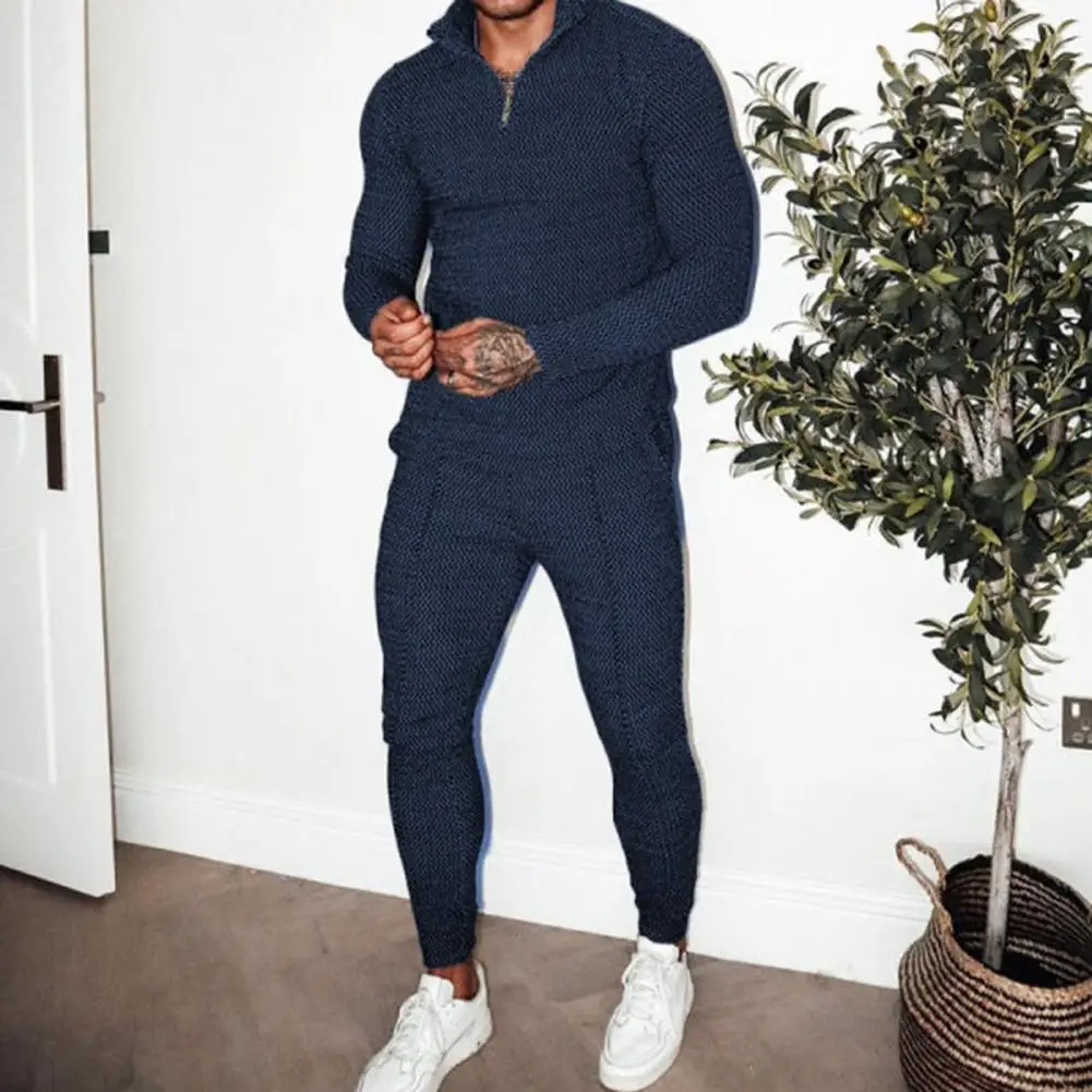 Men Tracksuit Autumn Casual Long Sleeve Zipper Stand Collar Top Trousers Suit Retro Sports Two-piece Set Jogging Suits For Men