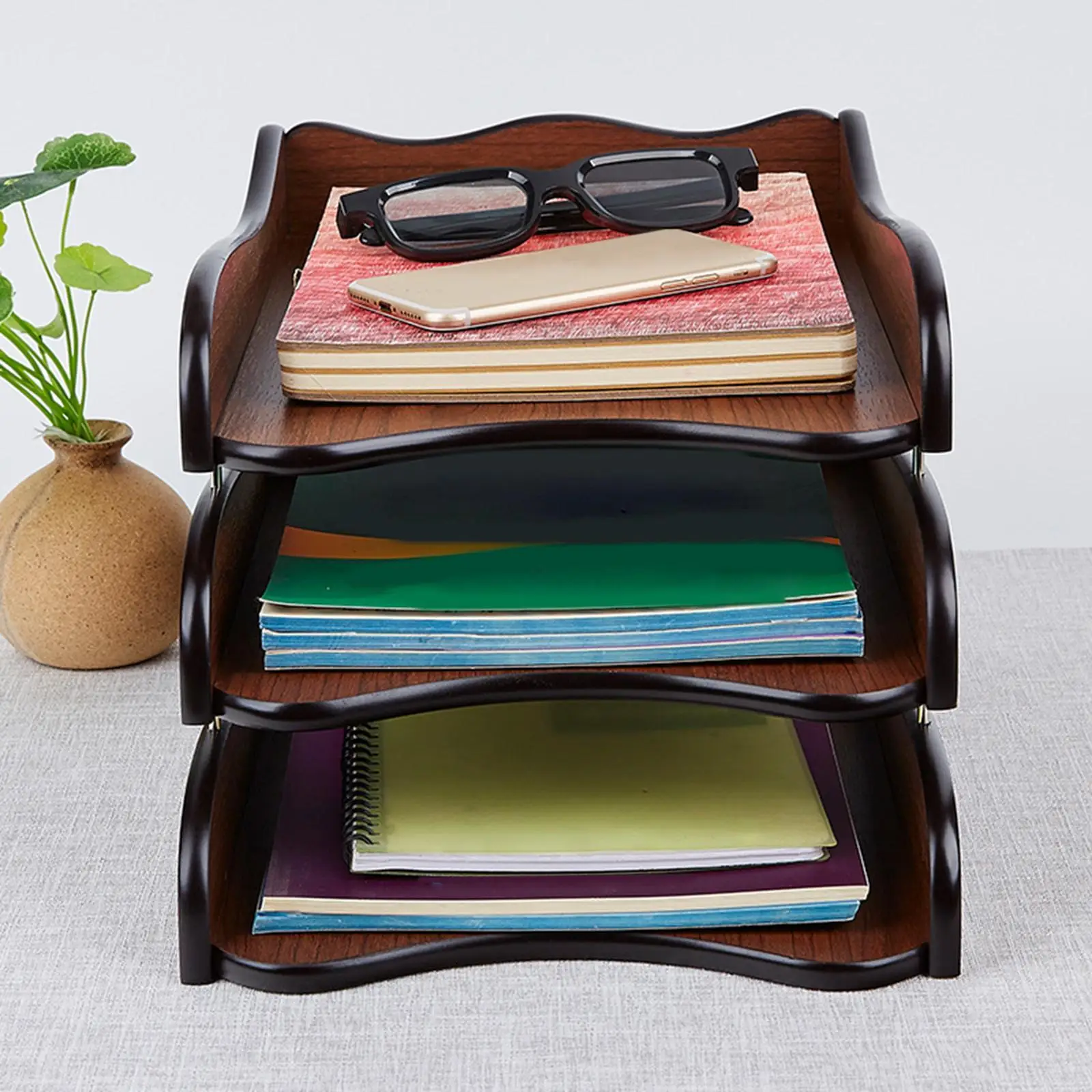 

Деревянный поднос, штабелируемый прочный офисный поднос, органайзер для бумажного подноса, деревянные полки для домашнего офиса, школьные принадлежности, документы