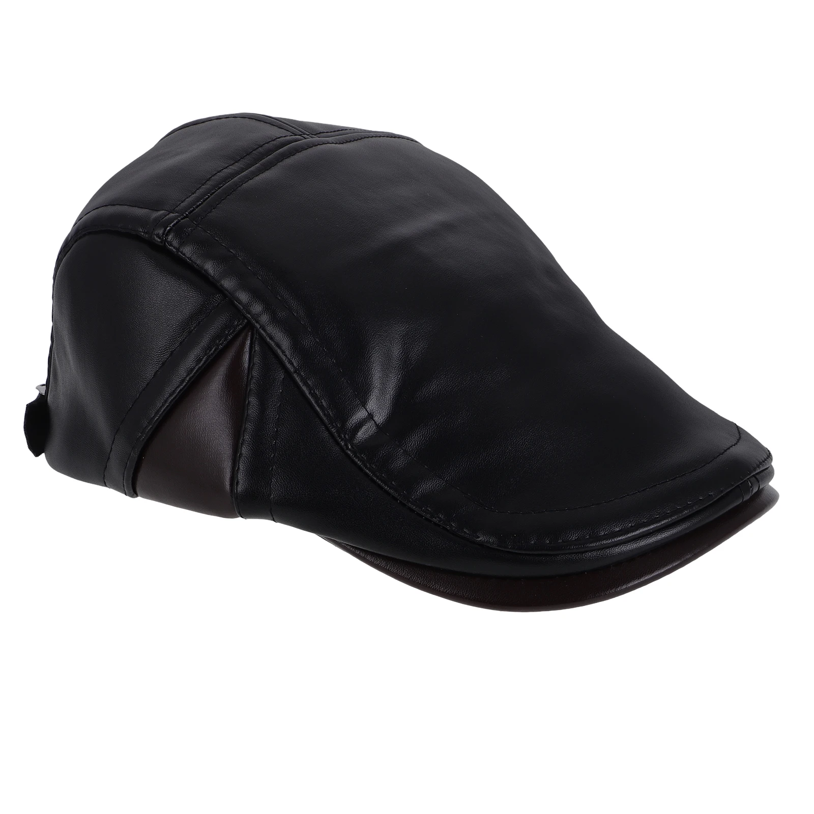 

Color Block Warm Forward Hat Sun Hats Men Newsboy Cap Fishing Cold Proof Hat Elderly Men Cap PU Earflap Soft Breathable Winter