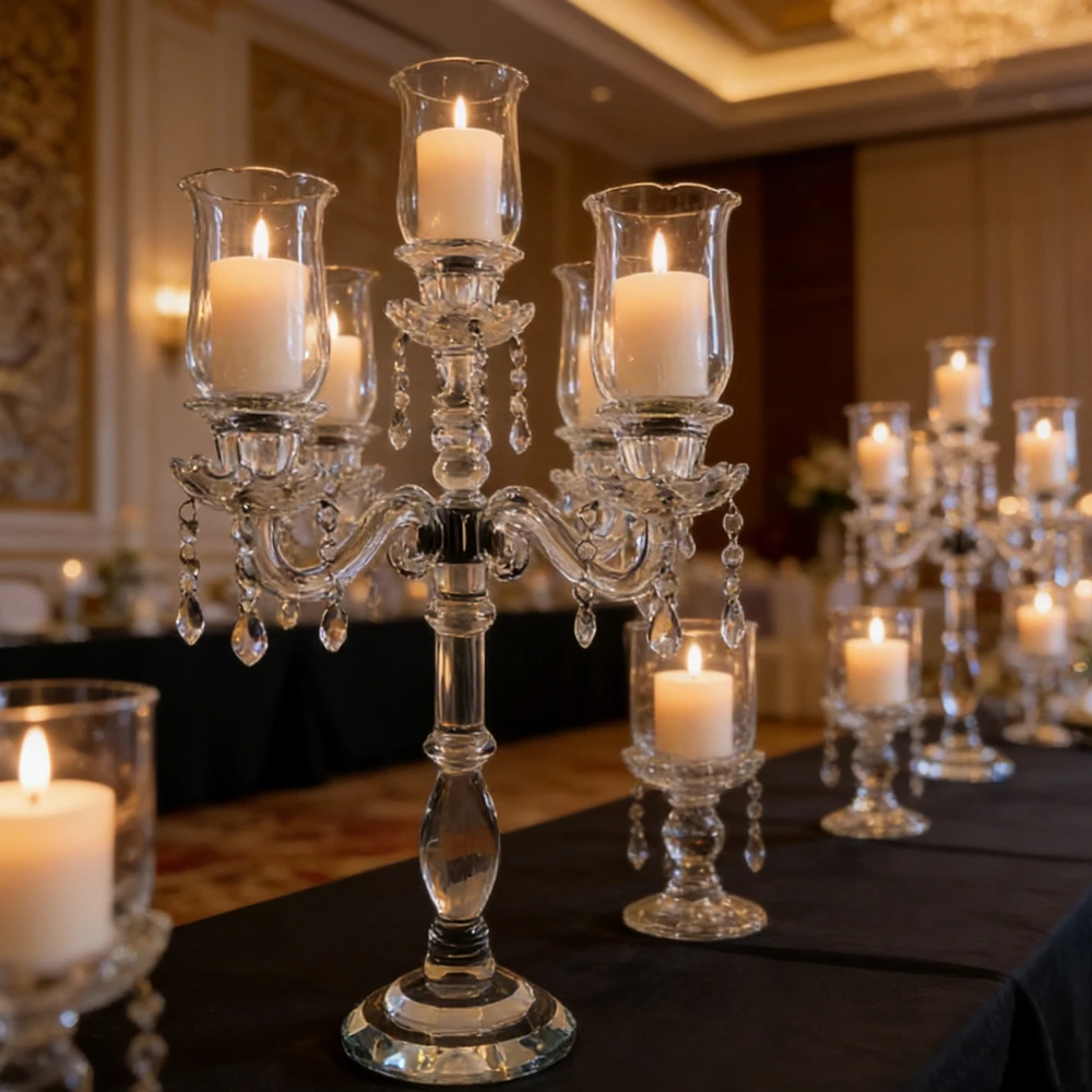 2-12pcs 72cm glass crystal candlesticks, wedding and Christmas special double-layer glass candle holders, handcrafted