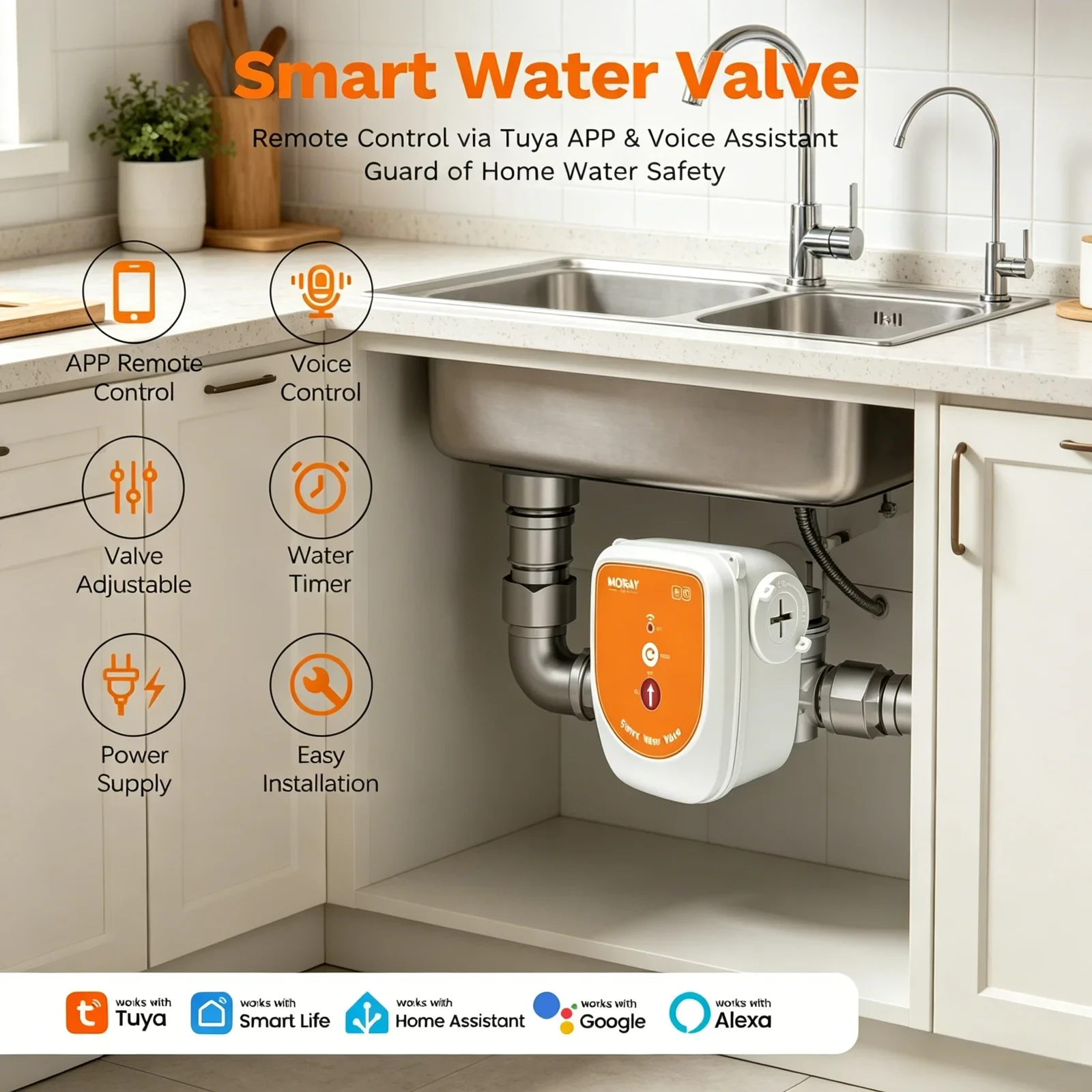 ME220W Tuya WiFi Smart Water Valve 0%-100% Adjustable Flow Open Rate Intelligent Auto Shut Off Faucet Controller Smart Life APP