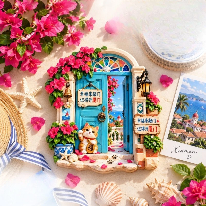 Xiamen Happiness Knock Fridge Magnet - Lucky 3D Chinese City Souvenir Unique Fujian Gift for Travel & Good Luck Decor