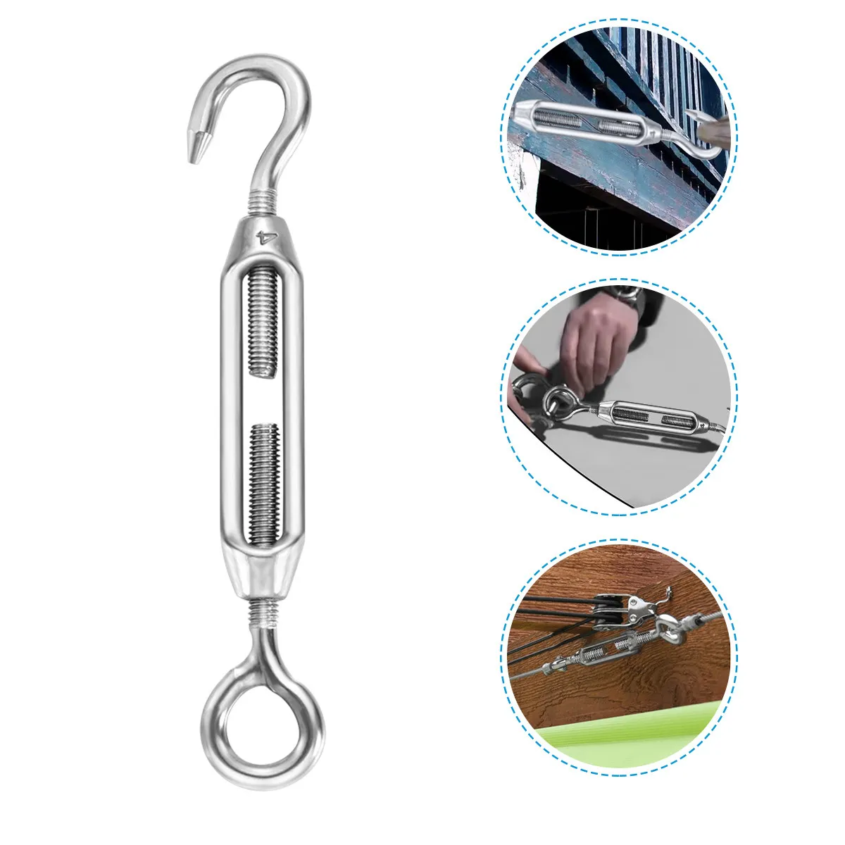 5Pcs Stainless Steel Eye Hook Turnbuckle Wire Rope Tension Device Silica Sol Casting Waterproof Outdoor Indoor Rope Tension