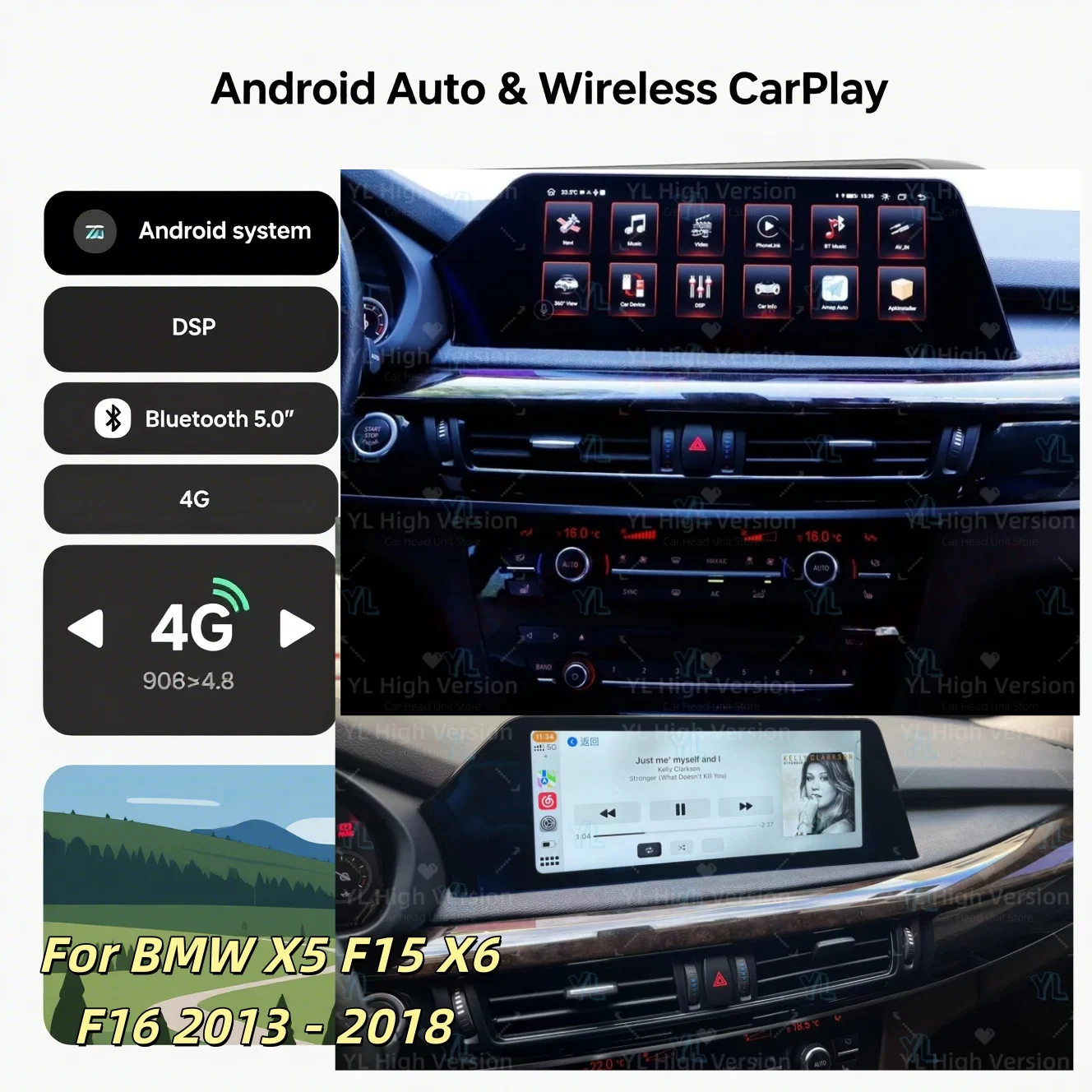 CY Android 15 For BMW X5 F15 X6 F16 2013 - 2018 CarPlay Blade Screen Player Multimedia GPS DSP Head Unit Navigation 12.3inch BT
