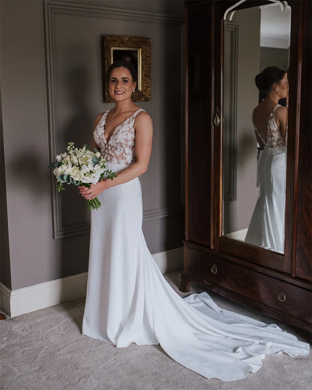 Aangepaste formele kapmouw zeemeermin trouwjurk klassieke witte jersey 2025, vestido de novia boho bohemien v-hals bruidsjurken