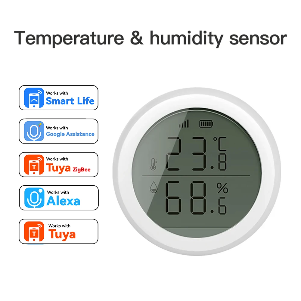 Multisensor mit LCD für Tuya Smart Life Monitore, Licht-, Temperatur- und Feuchtigkeitssensor für Google Alexa Sprachsteuerung