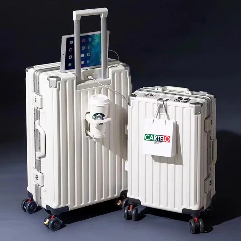 

Suitcase Aluminum Frame Brake Wheel Luggage with USB Charging 20/30 inch Female Travel Suitcases Male Cabin Suitcases on Wheels