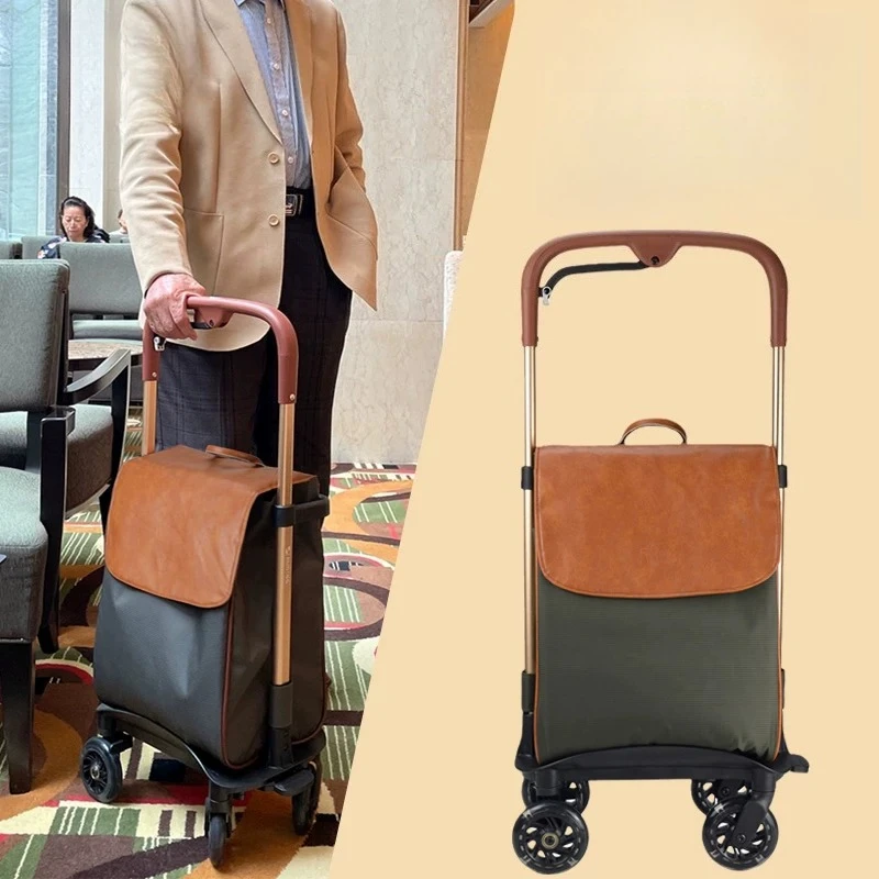 Portable Elderly Shopping Cart With Universal Wheels Brake Foldable Luggage Trolley Walking Aid For Grocery Shopping