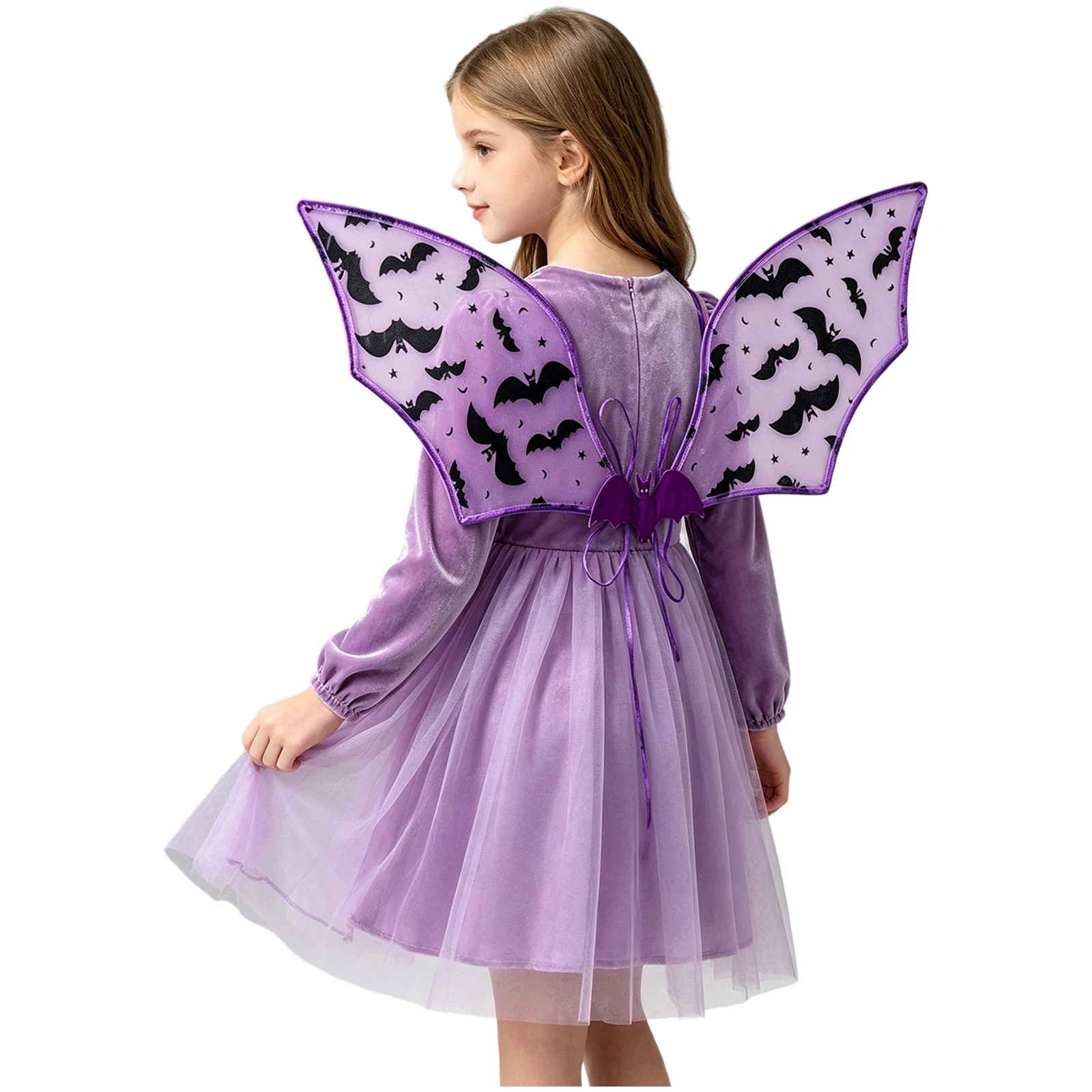 Kids Bat Pattern Devil Bat Wing Sheer Mesh Foldable Wing with Ribbon Tie Halloween Cosplay Accessory Party Props 2