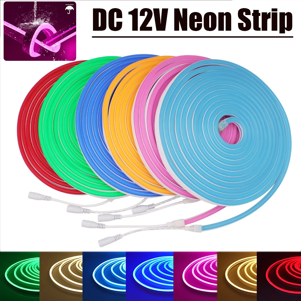 

5M DC12V Neon LED Strip Light IP67 Waterproof SMD2835 600LED/m 5 Colors Flexible Rope Tape for DIY Home Holiday Party Decoration