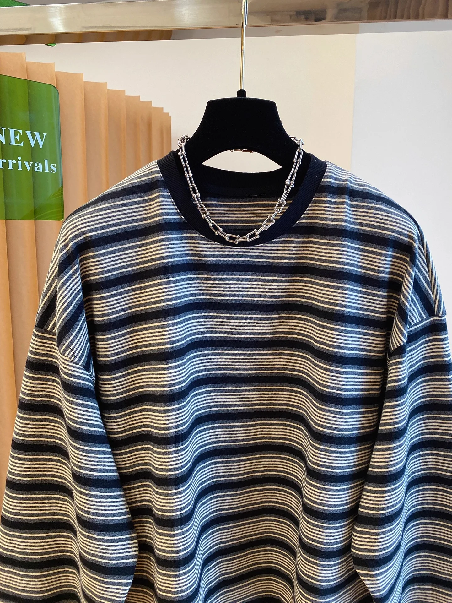 Felpa a righe vestibilità ampia da donna lunga Sve coreana Sle stampa retrò Top casual taglie forti Nuovo arrivo autunnale