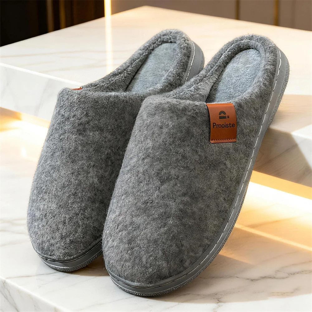 House Slippers for Men Warm TPR Non Slip Felt Soft Memory  display picture 1