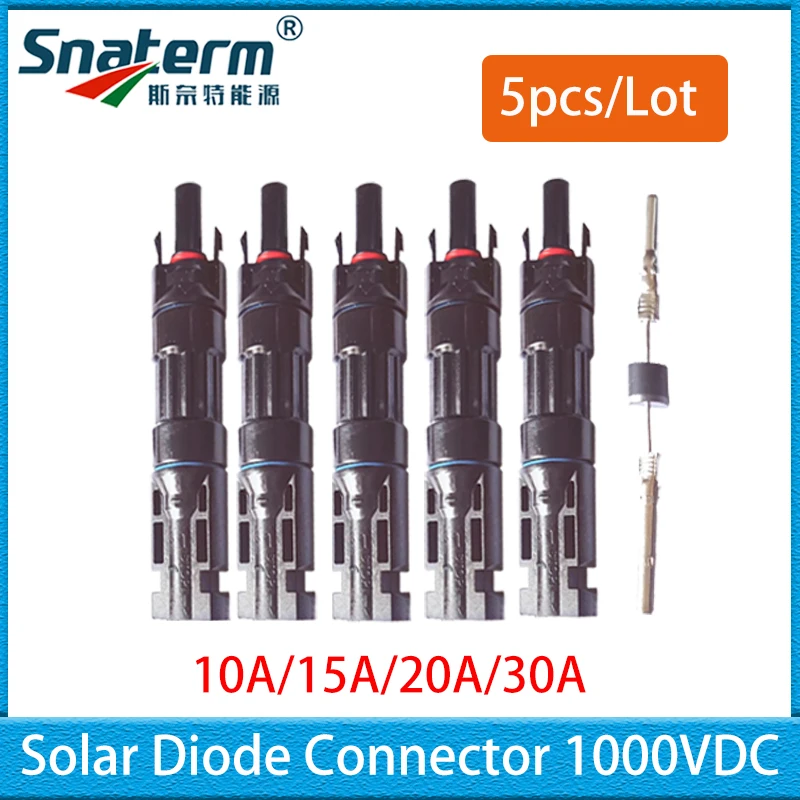 5 unids/lote conector PV impermeable IP67 10A 15A 20A 30A diodos uso para paneles solares módulo conexión paralela amplificadores de protección