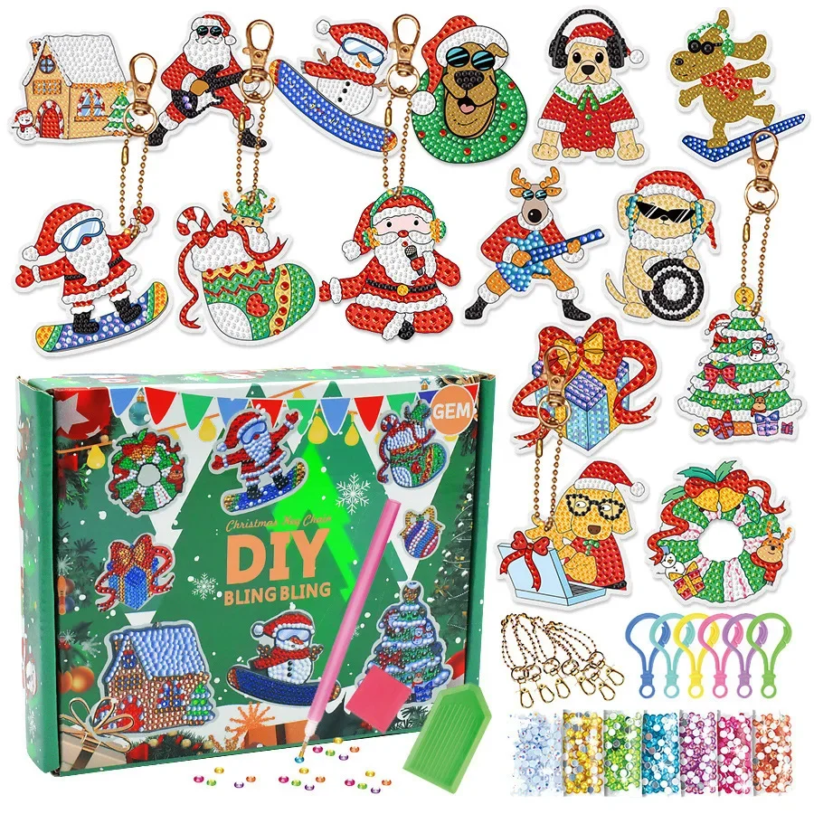 Neue Weihnachts serie Blind Box Diamant Malerei DIY Punkt Diamant Schlüssel bund Anhänger Acryl Kinder handgemachte Punkt Diamant