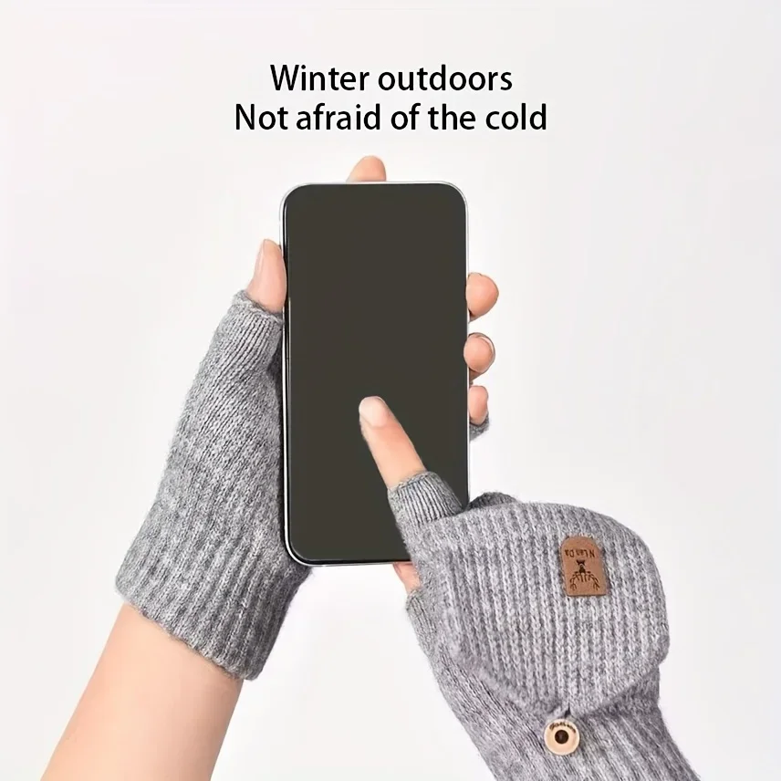 1 pasang sarung tangan pria dan wanita - Sarung tangan layar sentuh setengah jari yang hangat, cocok untuk bersepeda dan aktivitas luar ruangan di musim dingin