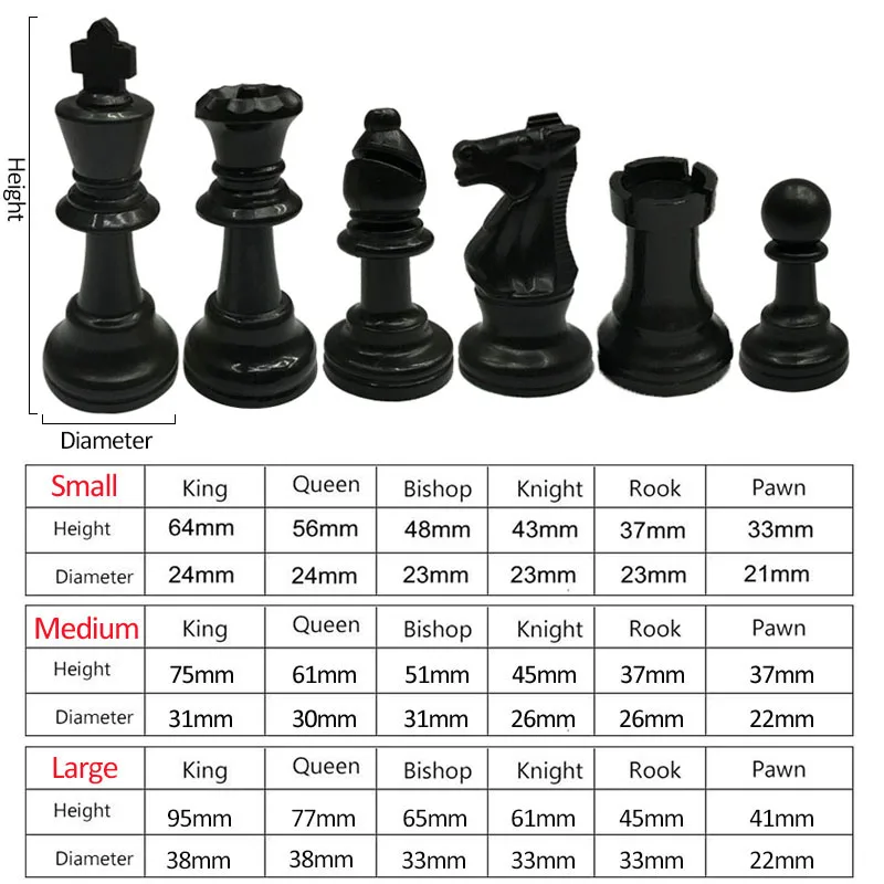 Medieval Plastic Chess Pieces Set King Height 6.4cm/7.5cm/9.5cm Replaceable International Chess Pieces Board Games Accessories