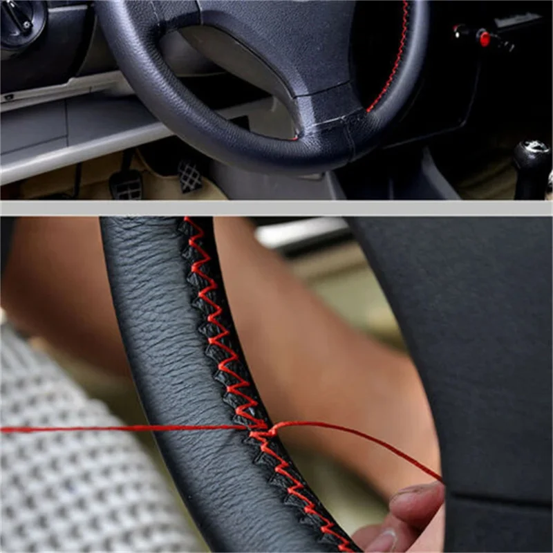 Leather Car Steering Wheel Cover Car Braid On The Steering Wheel 38 cm DIY Universal Auto Steering Wheel Cover Leather Case