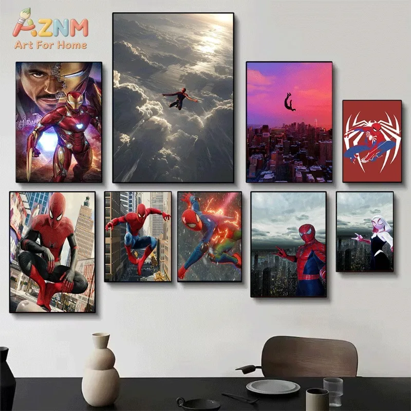 Iron Man Spider Man Gwen Stacy Canvas Wall Art 9 Pieces Marvel Movie Poster Combination Painting Boys Bedroom Gaming Room Deco