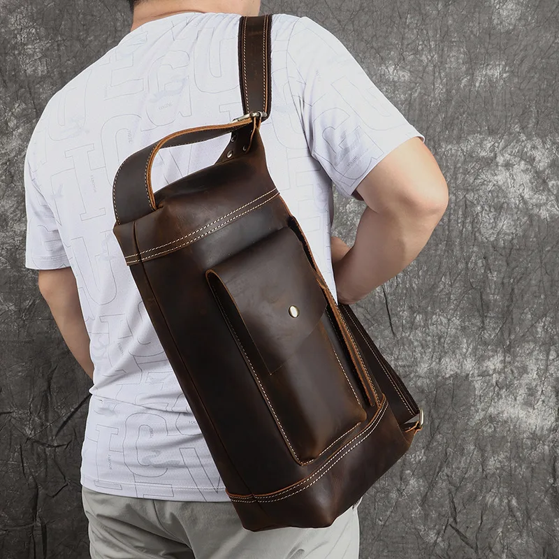 

YH3230 Crazy Horse Head Layered Leather Men's Vertical Cross Bag Multi functional Retro Thick Leather Shoulder Bag