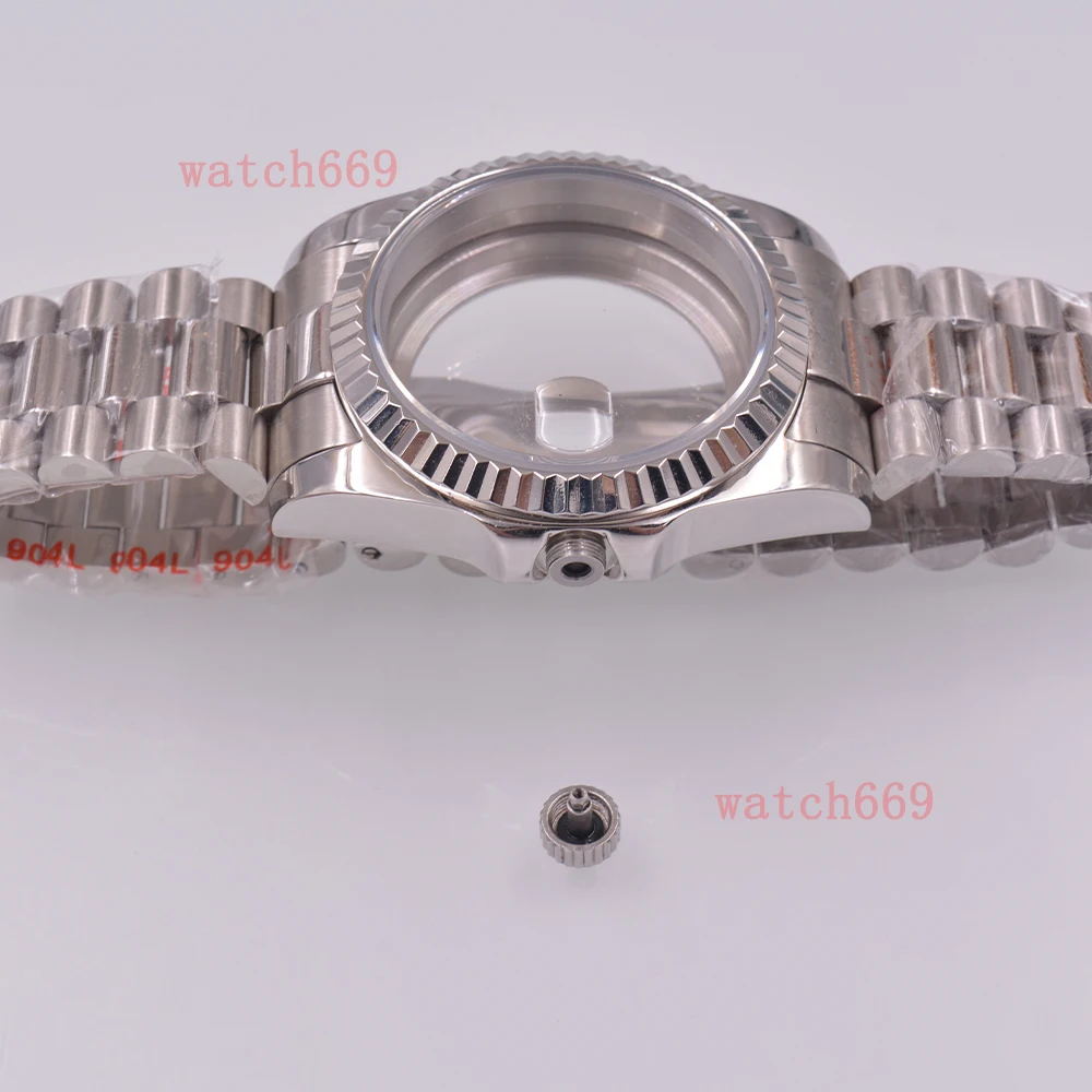 36MM/40MM  Pig mouth Sapphire Glass Silver Watch Case Fit NH34 NH35 NH36 PT5000 ETA2824 ST2130 Movement