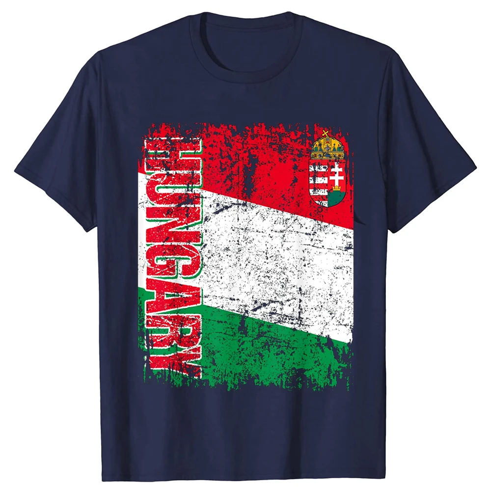 Ungarn-Flagge Vintage T-Shirts für Herren und Damen, modisches, lässiges T-Shirt aus 100 % Baumwolle, lockerer, übergroßer Rundhalsausschnitt, Hip-Hop-T-Shirt – Detail 4