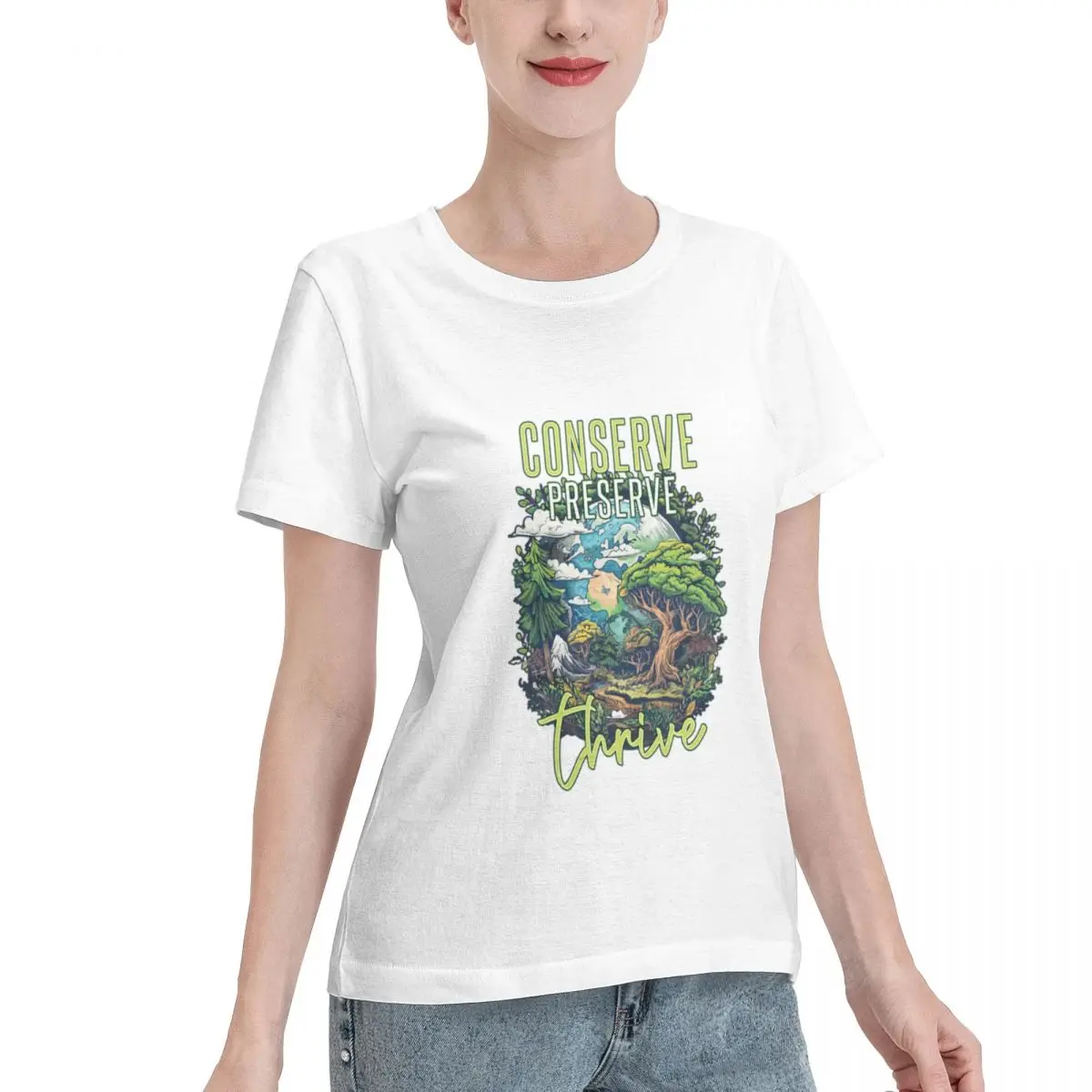 Budget Friendly Planet Earth Environmental Conserve Preserve Thrive Active Women's T-shirt Fashion Female Everyday Wear