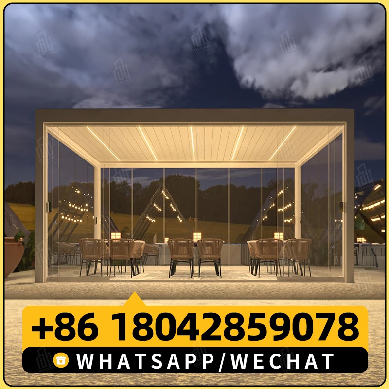 Pvc Retractable Roof Pergola Arches Arbours Pergol Awning Aluminum Motorized Foldable Full Cassette Retractable Roof Awnings