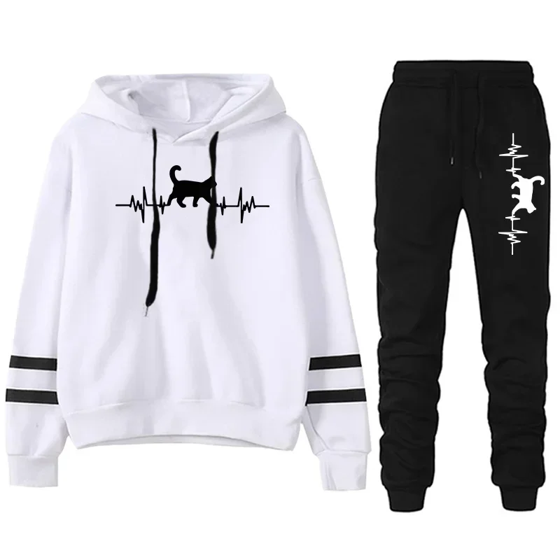 Hot Sales Fashion Daily Quality Women Tracksuit Autumn Winter Hoodies Casual Single Stripe Sweatshirt Sweatpants Comfort Outdoor