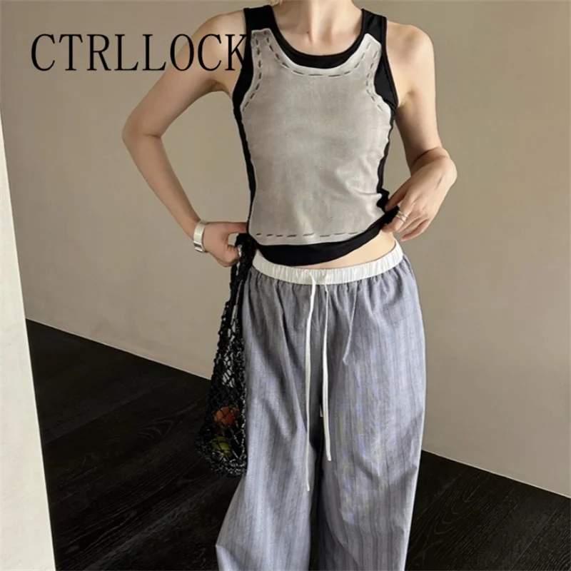 

CTRLLOCK Casual Color Contrast Sleeveless Printed Tank Top Women's Summer Sweet Slim Fit Short Tops