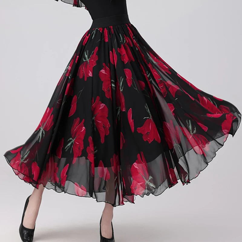 Printing Ballroom Dance Skirt Women Waltz Standard Dancer Competition Dress Female Dance Costume Stage Performance Wear AMY120