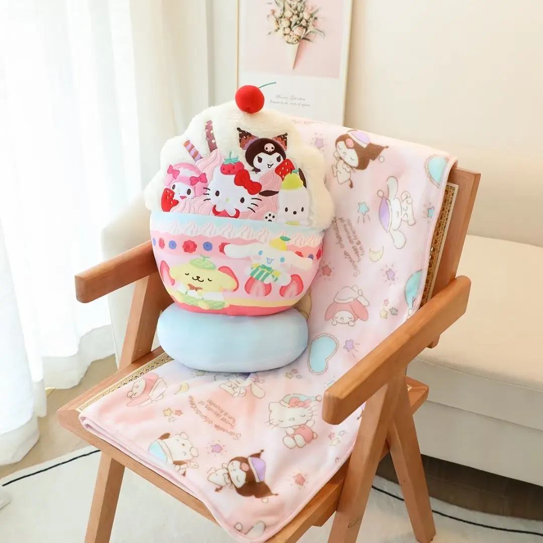 Sanrio Cute Strawberry Ice Cream Kuromi My Melody Plush Toy Comfortable Stuffed Anime Plushies Cuddly Pillow Blanket Xmas Gifts