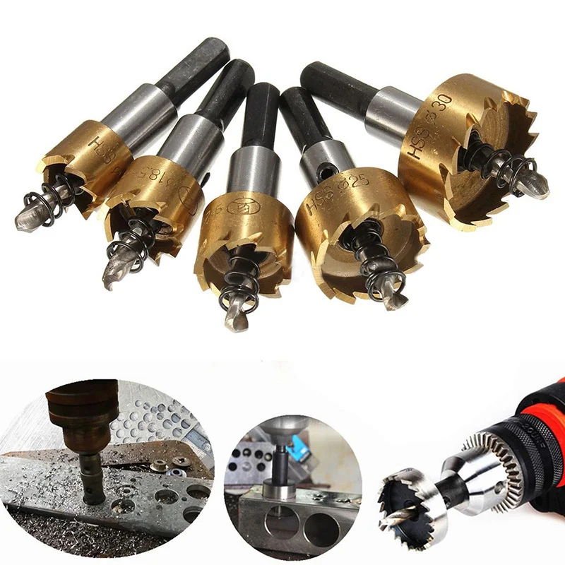 5pcs HSS Hole Saw Stainless Steel Alloy Metal Milling Cutters Drill Bit Set 16/18.5/20/25/30mm With Wrenches