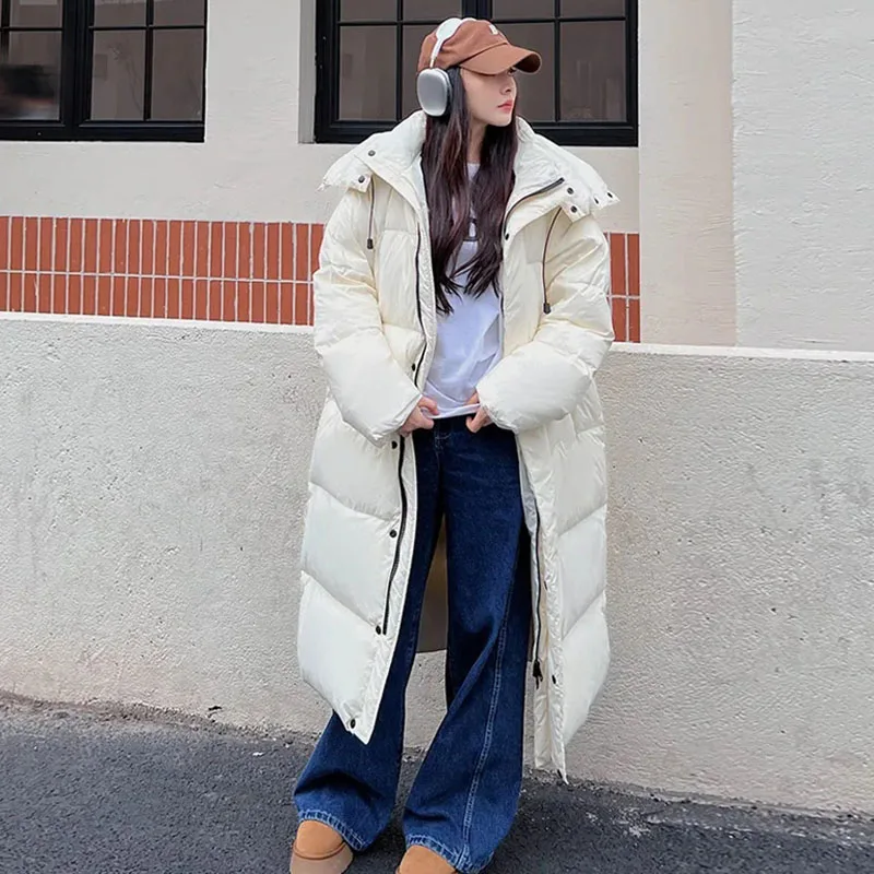 Parkas longs à capuche épais pour femmes, vestes rembourrées en coton coupe-vent, vêtements de neige coréens, grande taille, hiver