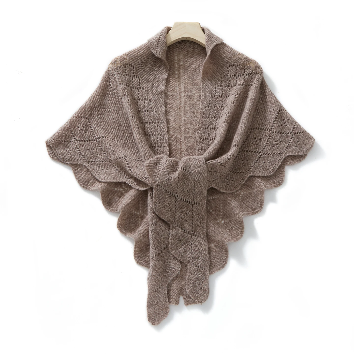 Chic Autumn Winter Women's Versatile Commute Shawl 100% Merino Wool Minimalist Heavy-Duty Hollow Knit Soft Thermal Solid Color