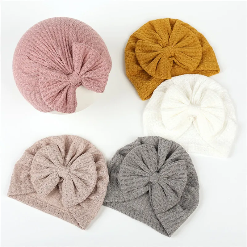 Spring Summer Baby Hat Turban Cute Bows Knitted Baby Girl Hats Beanie Newborn Soft Cotton Solid Color Infant Kids Winter