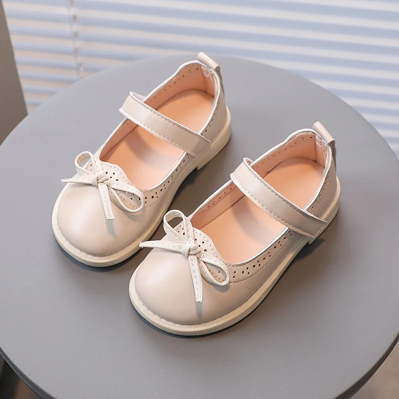 

Children's Small Leather Shoes Kids Fashion Solid Color Girls Bow Princess Shoes Soft Flat Casual Shoes H796