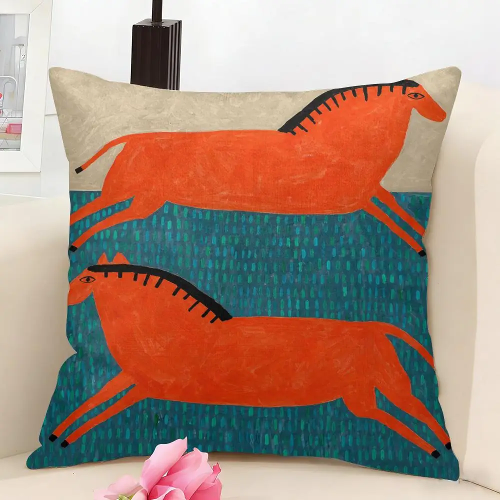 Wild Motion Folk Cushion Cover Linen Pillow Cover 40x40cm Decorative Cushion Case Boho Home Sofa Decor Gift