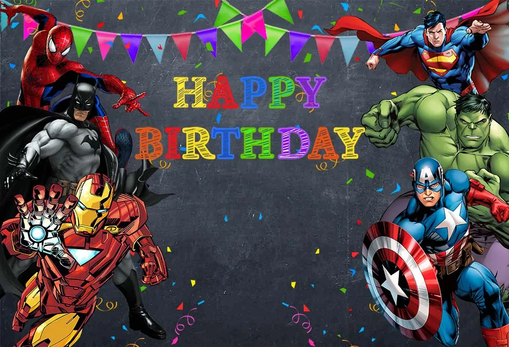 Avengers Theme Background Name Customized Backdrop Happy Birthday Superhero Photography Poster Hulk thor Ironman Captain America