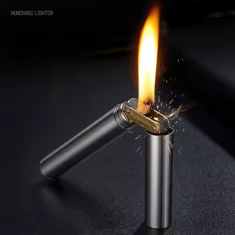 Cool Lighter Portable Slim Folding Metal Windproof Grinding Wheel Lighter Funny Double Stick Brass Lighter