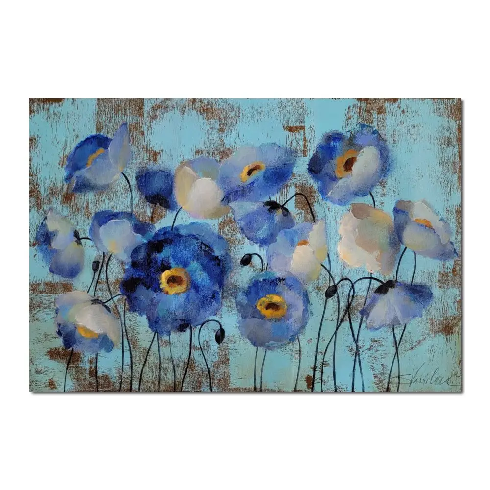 

Абстрактные цветы, холст, живопись, аквамарин, цветы, ручная работа, современный синий Декор для гостиной, натюрморт, высокое качество