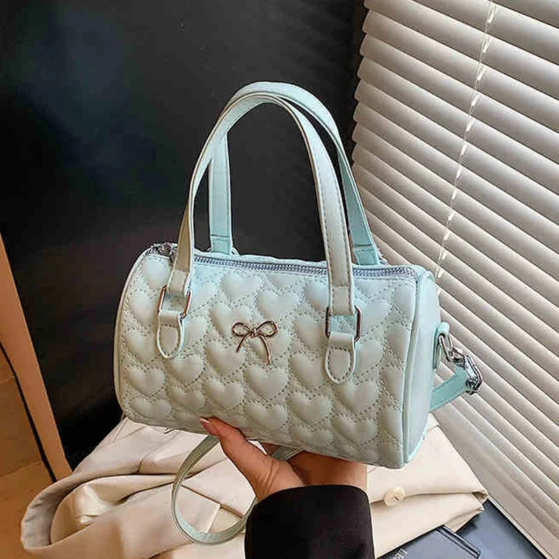 

Korean Simple Bow Handbags for Women Fashion Heart Embroidery Thread Single Shoulder Crossbody Bag Summer Versatile Small Pouch